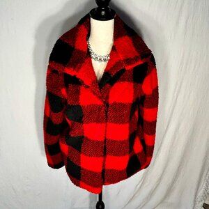 Knox Rose  Fleece Plaid Long Sleeve Checkered Jacket Black & Red Size Medium NWT